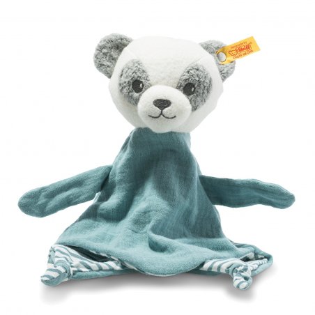 Steiff GOTS Schmusetuch Panda Paco, petrol | Kuscheltier.Boutique