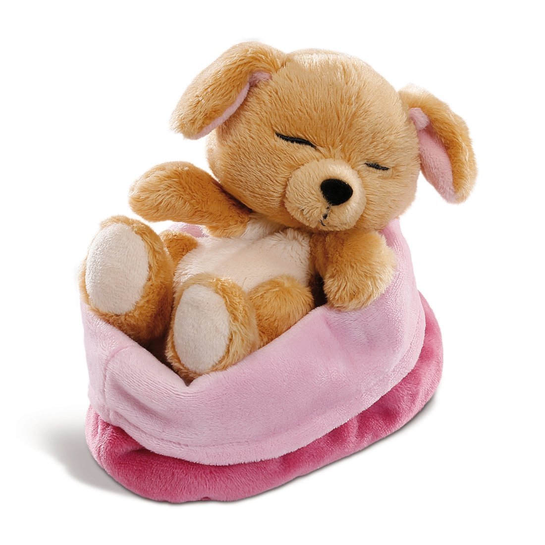 NICI Hund Sleeping Puppies hellbraun im lila Körbchen | Kuscheltier.Boutique NICI Hund Sleeping Puppies hellbraun im lila Körbchen | Kuscheltier.Boutique