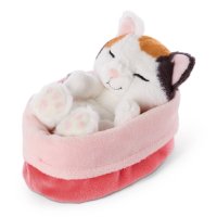 Katze Sleeping Kitties dreifarbig im rosa-roten Körbchen | Kuscheltier.Boutique