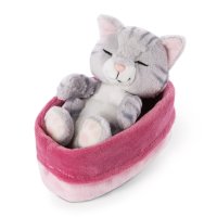 Katze Sleeping Kitties grau im lila Körbchen | Kuscheltier.Boutique