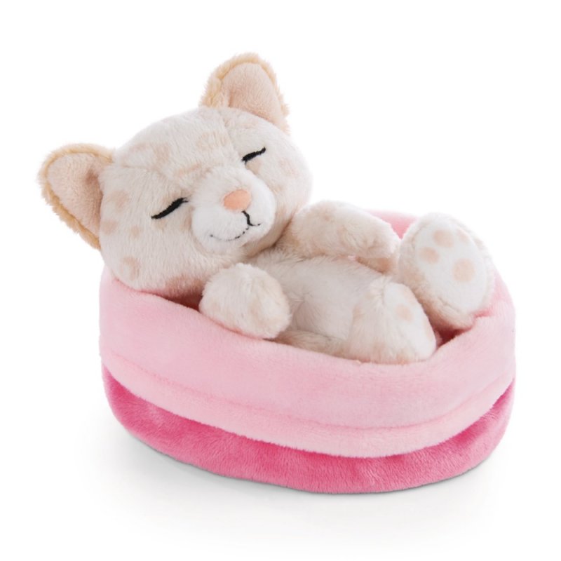 Katze Sleeping Kitties Leopard im rosa-pinken Körbchen | Kuscheltier.Boutique