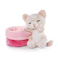 Katze Sleeping Kitties Leopard mit rosa-pinken Körbchen | Kuscheltier.Boutique