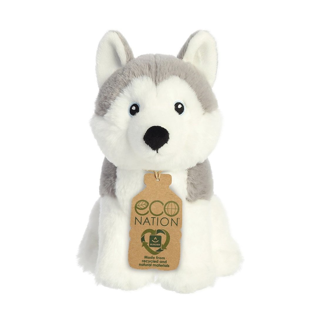 Hund Husky Eco Nation mit Etikett Vorderseite | Kuscheltier.Boutique