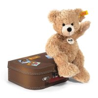 Steiff Teddybär Fynn auf braunem Koffer | Kuscheltier.Boutique