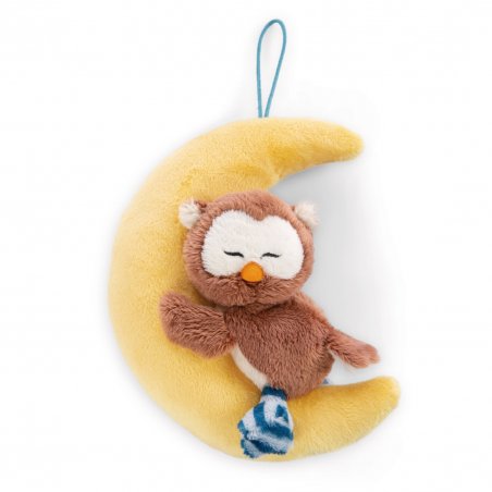 NICI Owlsons Eule Oscar im Mond, Vorderseite Loop | Kuscheltier.Boutique