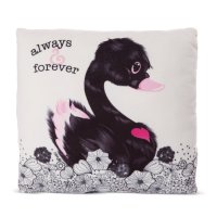 NICI Love Schwan schwarz, Vorderseite quadratisches Kissen | Kuscheltier.Boutique