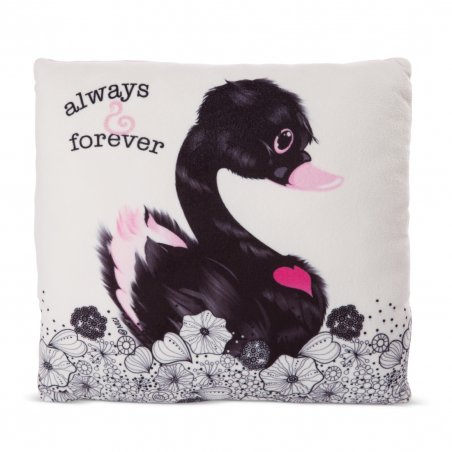 NICI Love Schwan schwarz, Vorderseite quadratisches Kissen | Kuscheltier.Boutique