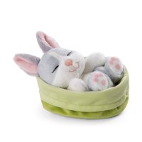 NICI Hase Sleeping Bunnies grau im grünen Körbchen | Kuscheltier.Boutique