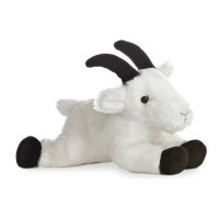 Aurora Mini Flopsies Ziege weiß mit schwarzen Hörnern | Kuscheltier.Boutique