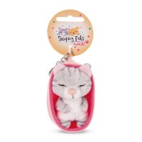 NICI Schlüsselanhänger Katze Sleeping Kitties grau mit Etikett | Kuscheltier.Boutique