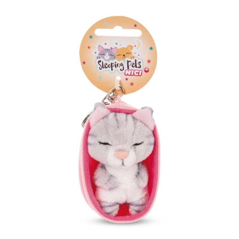 NICI Schlüsselanhänger Katze Sleeping Kitties grau mit Etikett | Kuscheltier.Boutique