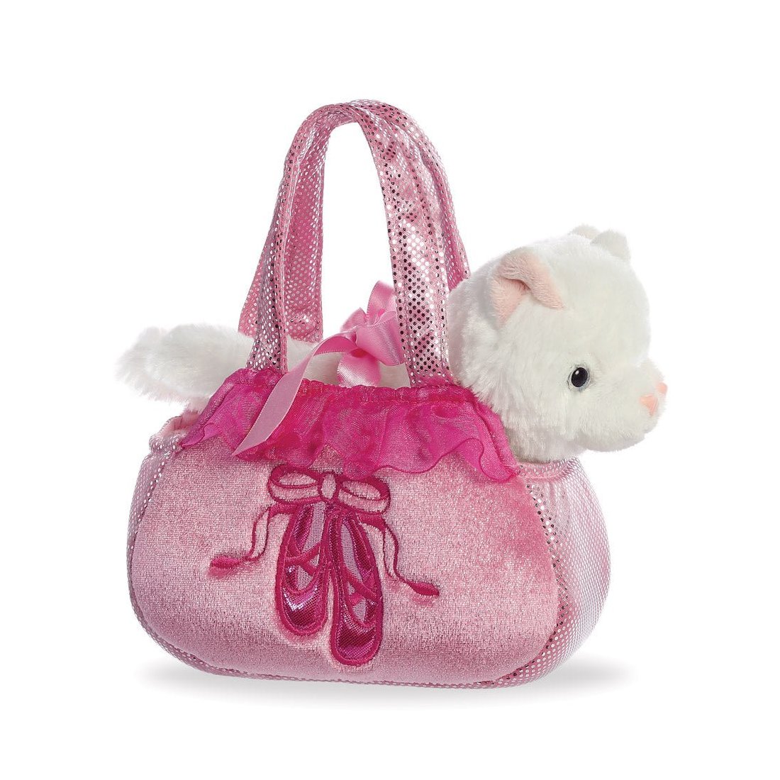 Fancy Pals: weiße Katze in rosa Tasche mit gestickten Balletschuhen | Kuscheltier.Boutique