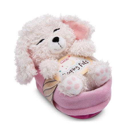 NICI Sleeping Puppies Pudel mit Körbchen und Etikett | Kuscheltier.Boutique