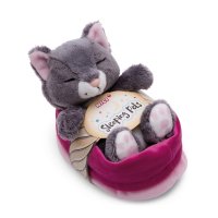 NICI Sleeping Kitties graue Katze mit Körbchen und  Etikett | Kuscheltier.Boutique