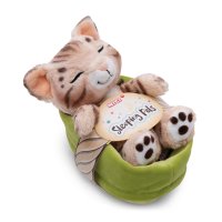 NICI Sleeping Kitties Bengalkatze mit Körbchen und  Etikett | Kuscheltier.Boutique