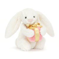 Jellycat Hase Bashful Bunny mit Geschenk Vorderseite | Kuscheltier.Boutique