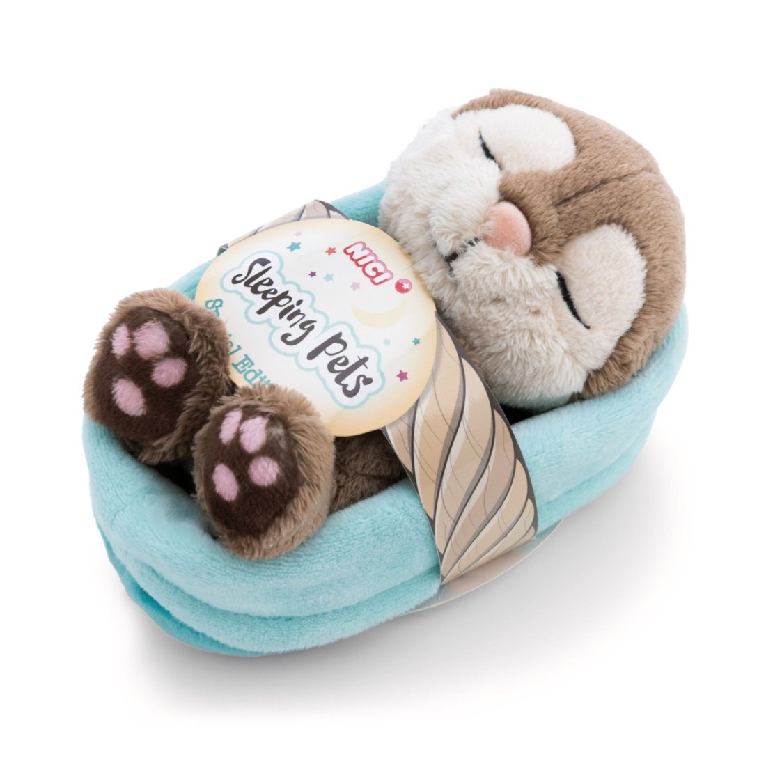 NICI Sleeping Pets Otter mit Fisch und Etikett | Kuscheltier.Boutique