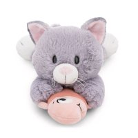 NICI Homies Katze grau mit Fisch liegend Vorderseite | Kuscheltier.Boutique