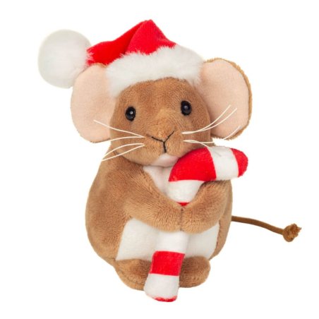 Hermann TEDDY Weihnachtsmaus mit Zuckerstange, Vorderseite  Hermann TEDDY Weihnachtsmaus mit Zuckerstange, Vorderseite