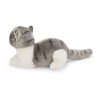 NICI Lifelike Katze grau-weiß liegend rechte Seite | Kuscheltier.Boutique