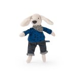 Moulin Roty Hund Pilou mit blauem Puli und schwarzer Hose 