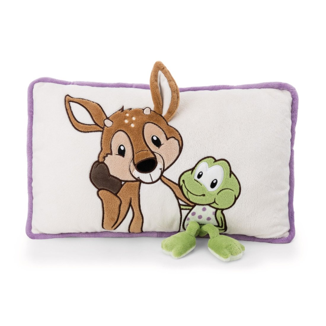 NICI Forest Friends Frosch Rehbock René Roebuck Kissen, bunte Vorderseite mit 3d-Applikation