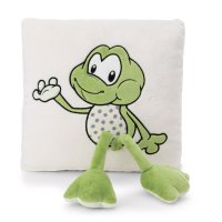 NICI Forest Friends Frosch Fridolin Frog Kissen, bunte Vorderseite mit 3d-Applikation