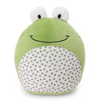 figürliches Kissen NICI Forest Friends Frosch Fridolin Frog, Vorderseite grün mit einem hellen Bauch und violetten Punkten