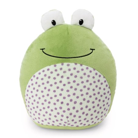 figürliches Kissen NICI Forest Friends Frosch Fridolin Frog, Vorderseite grün mit einem hellen Bauch und violetten Punkten