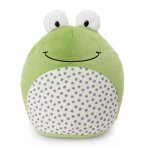 figürliches Kissen NICI Forest Friends Frosch Fridolin Frog, Vorderseite grün mit einem hellen Bauch und violetten Punkten