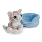 NICI Little Paws Katze grau getigert mit hellblauen Körbchen