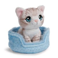 NICI Little Paws Katze grau getigert im hellblauen Körbchen
