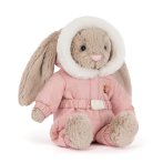 beiger Jellycat Hase Bashful Bunny mit rosa Snow Suit