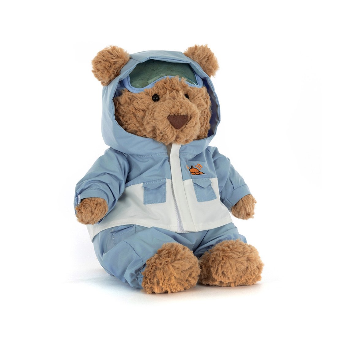 Jellycat Bartholomew Bear Snow Suit, Teddybär mit blau-weißem Schneeanzug