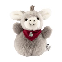 Sterntaler Knuddelsäckchen Esel Emmi mit grau-weißem Fell und einem rotem Halstuch mit gesticktem Tannenbaum