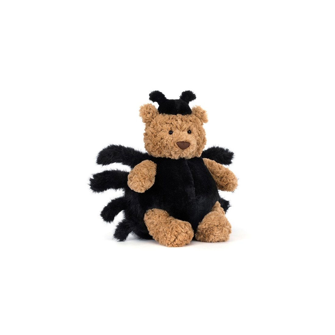 Jellycat Teddy Bär Bartholomew Bear Spider trägt ein schwarzes Spinnenkostüm