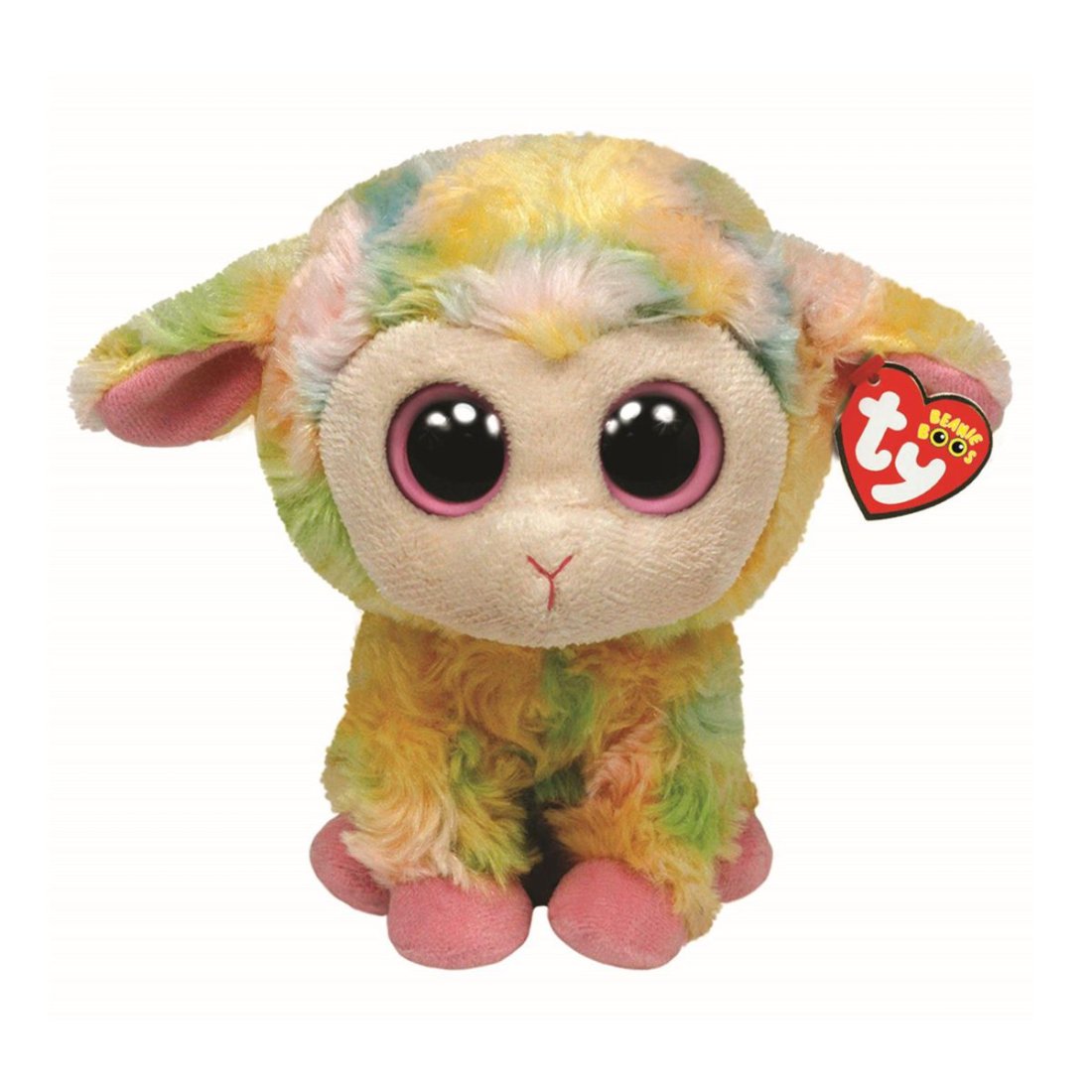 Ty Beanie boos Schaf Blossom aus bunt geflecktem Plüsch mit rosa Augen und Hufen