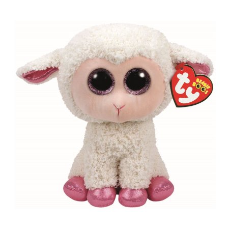 Ty Beanie Boos Kuscheltier Schaf Twinkle aus wollweißem Plüsch mit rosa Glitzeraugen und rosa Hufen