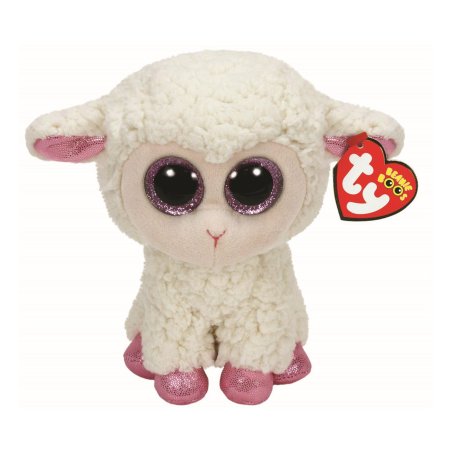 Ty Beanie Boos Kuscheltier Schaf Daria aus cremeweißem Plüsch mit rosa Glitzeraugen und rosa Hufen