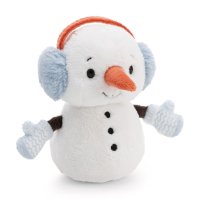 NICI Winter Friends Schneemann aus weißem Plüsch mit hellblauen Ohrwärmern und Karottennase