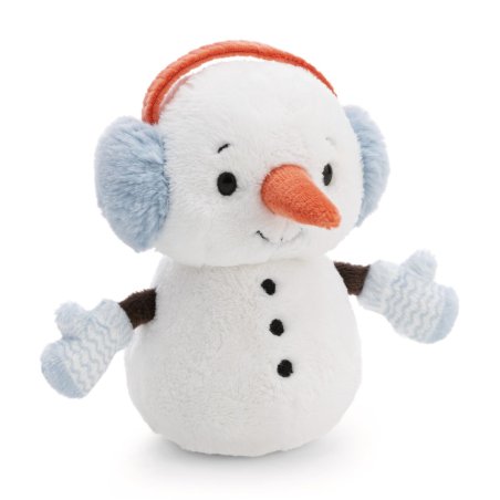 NICI Winter Friends Schneemann aus weißem Plüsch mit hellblauen Ohrwärmern und Karottennase