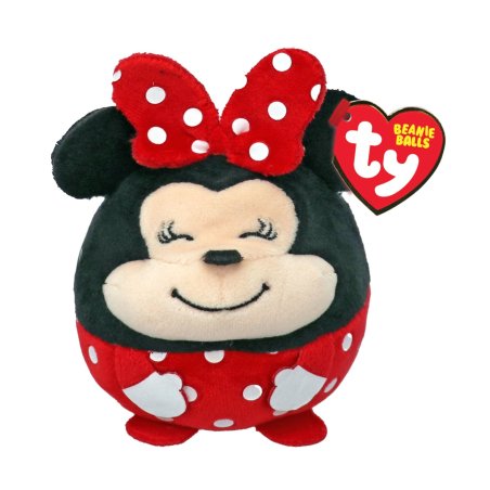 Ty Beanie Balls Minnie Mouse mit rot-weißer Schleife, großen Ohren und einem fröhlichen Gesicht