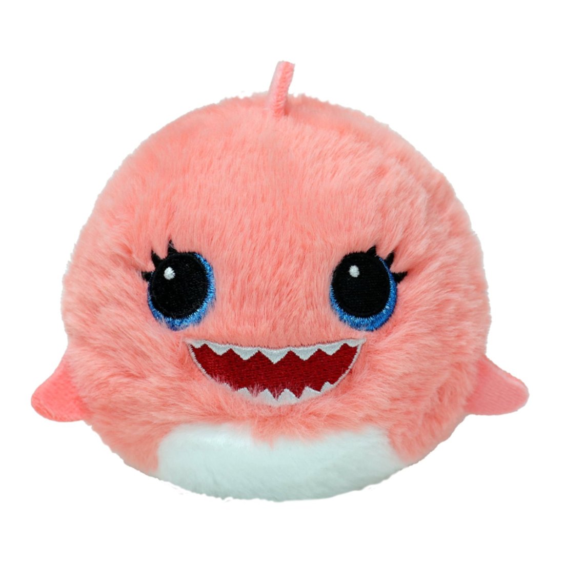 Ty Beanie Bouncer Haifisch Fins Shark ist mit pfirsichrosa Plüsch überzogen und hat ein gesticktes Gesicht