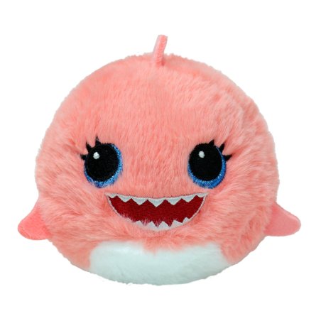 Ty Beanie Bouncer Haifisch Fins Shark ist mit pfirsichrosa Plüsch überzogen und hat ein gesticktes Gesicht
