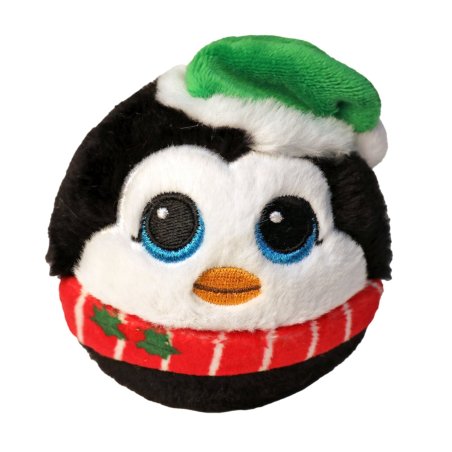 Ty Beanie Bouncer Pinguin Spruce Penguin ist mit schwarzem Plüsch überzogen und trägt eine grüne Weihnachtsmütze