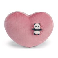 NICI Love Panda: Vorderseite rosa Herzkissen mit  dem kleinen Panda vor der Tasche