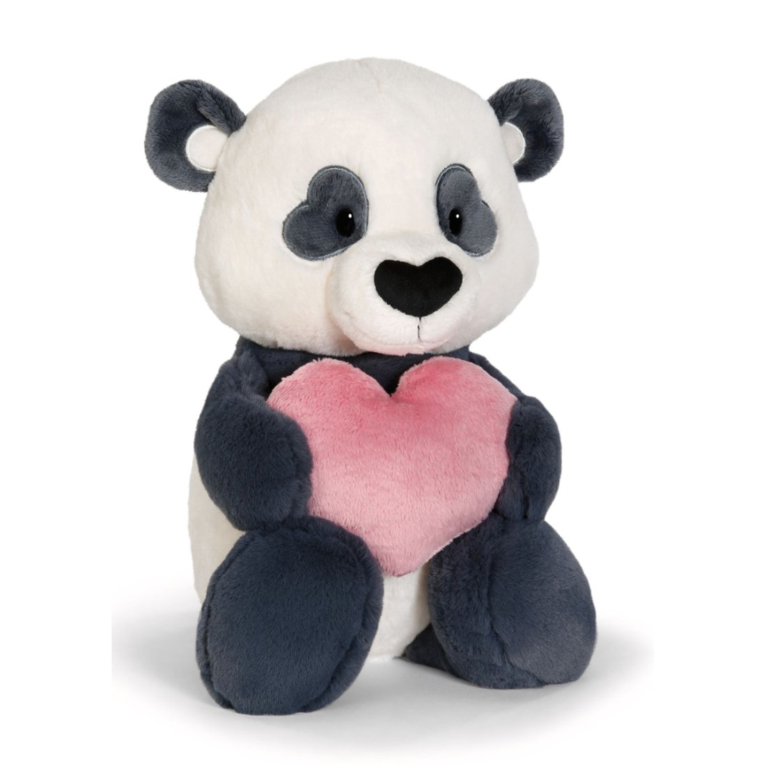 NICI Love Kuscheltier Panda aus schwarz-weißem Plüsch mit einem rosa Herz in den Pfoten