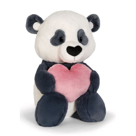 NICI Love Kuscheltier Panda aus schwarz-weißem Plüsch mit einem rosa Herz in den Pfoten