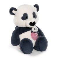 NICI Love Kuscheltier Panda aus schwarz-weißem Plüsch mit rosa Herztasche und Baby