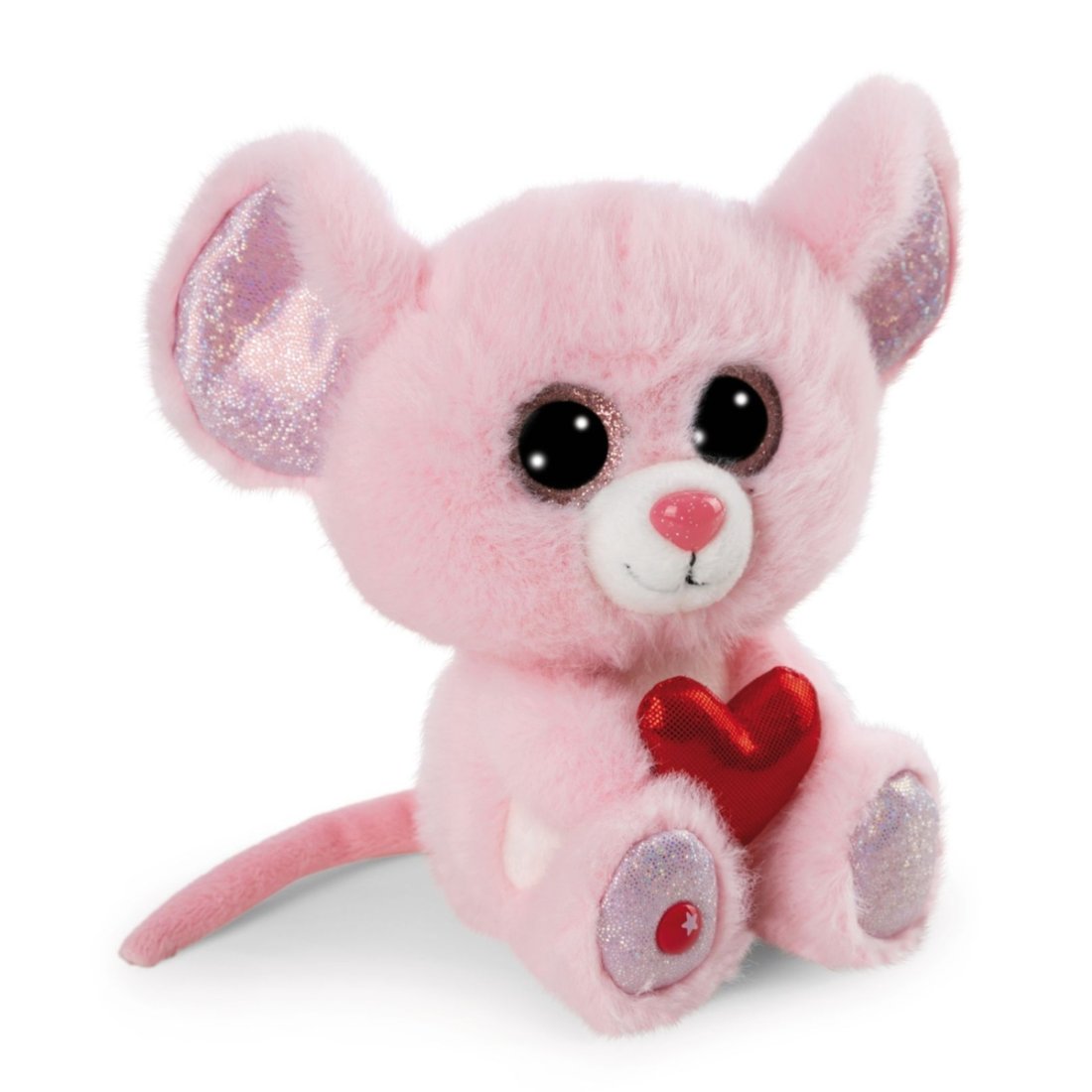 Nici GLUBSCHIS Maus Pinky Luv Kuscheltier aus rosa Plüsch mit rotem Herz